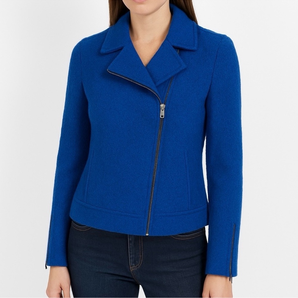 Tahari Moto Wool Blend Cobalt Blue Textured Jacket Large